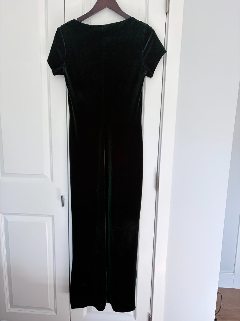 Vintage! 90s Emerald Green Stretch Velvet Dress — image 2 of 3